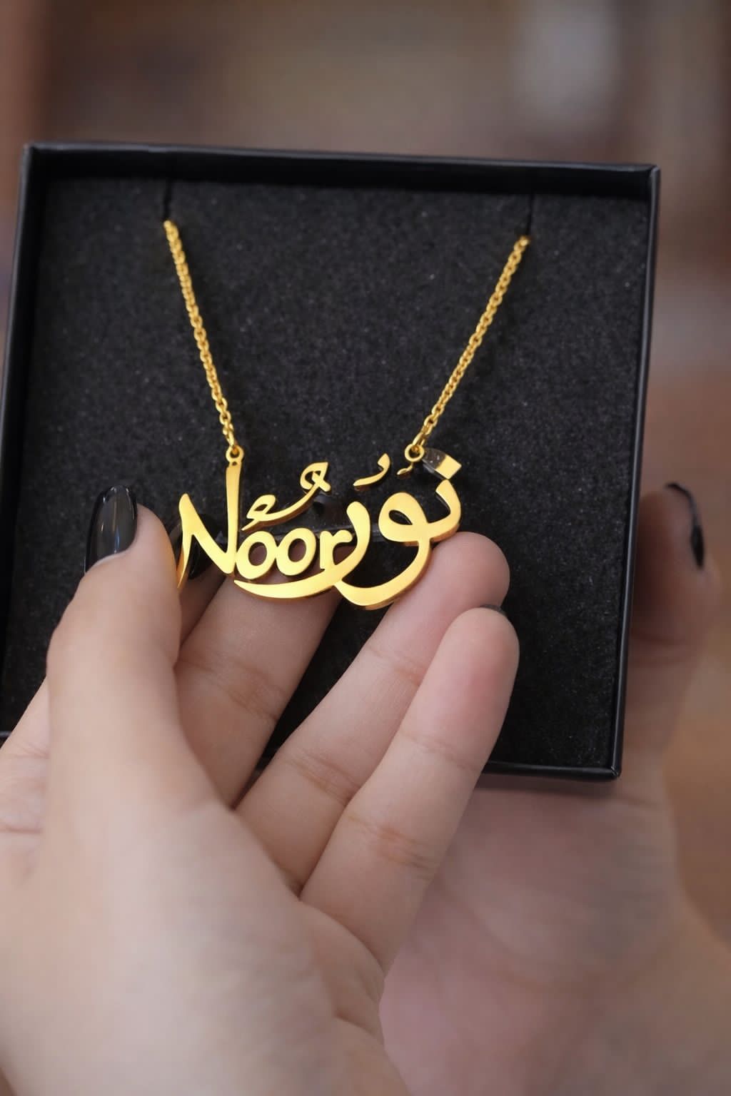 Customized Arabic Name Necklace – Personalized Gold Plated Name Pendant for Women | Custom Jewelry Gift