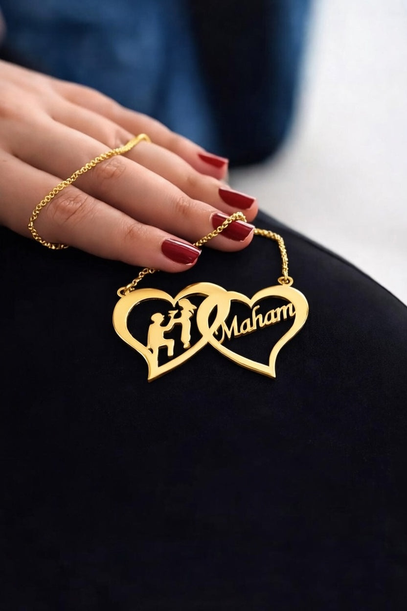 Personalized Golden Proposal Heart Necklace - Custom Name Double Pendant for Valentine's Day